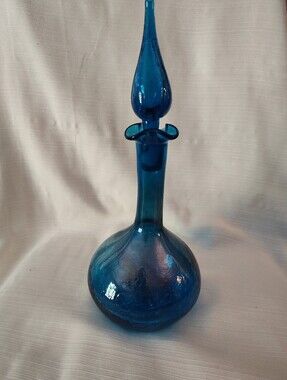 Blenko #37 Turquoise Blue Glass Decorative Decanter - Elegant Home Art Accent